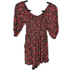 Francesca’s Blue Rain Red Floral Smocked Romper S Whimsigoth Cottagecore Boho